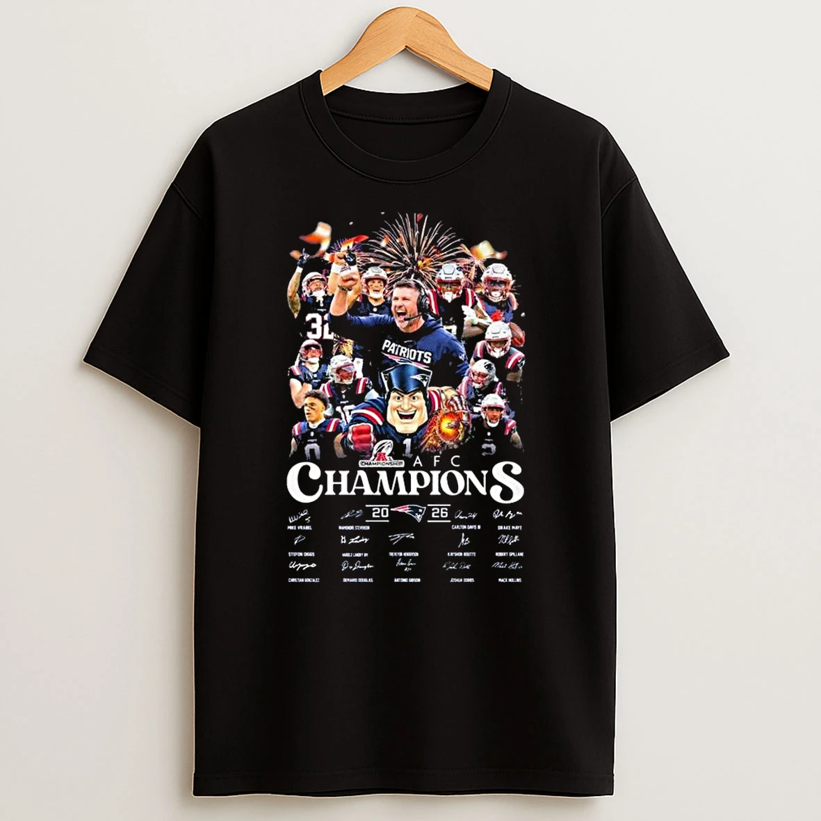 New England Patriots Afc Champions 2025 26 Signatures T Shirt