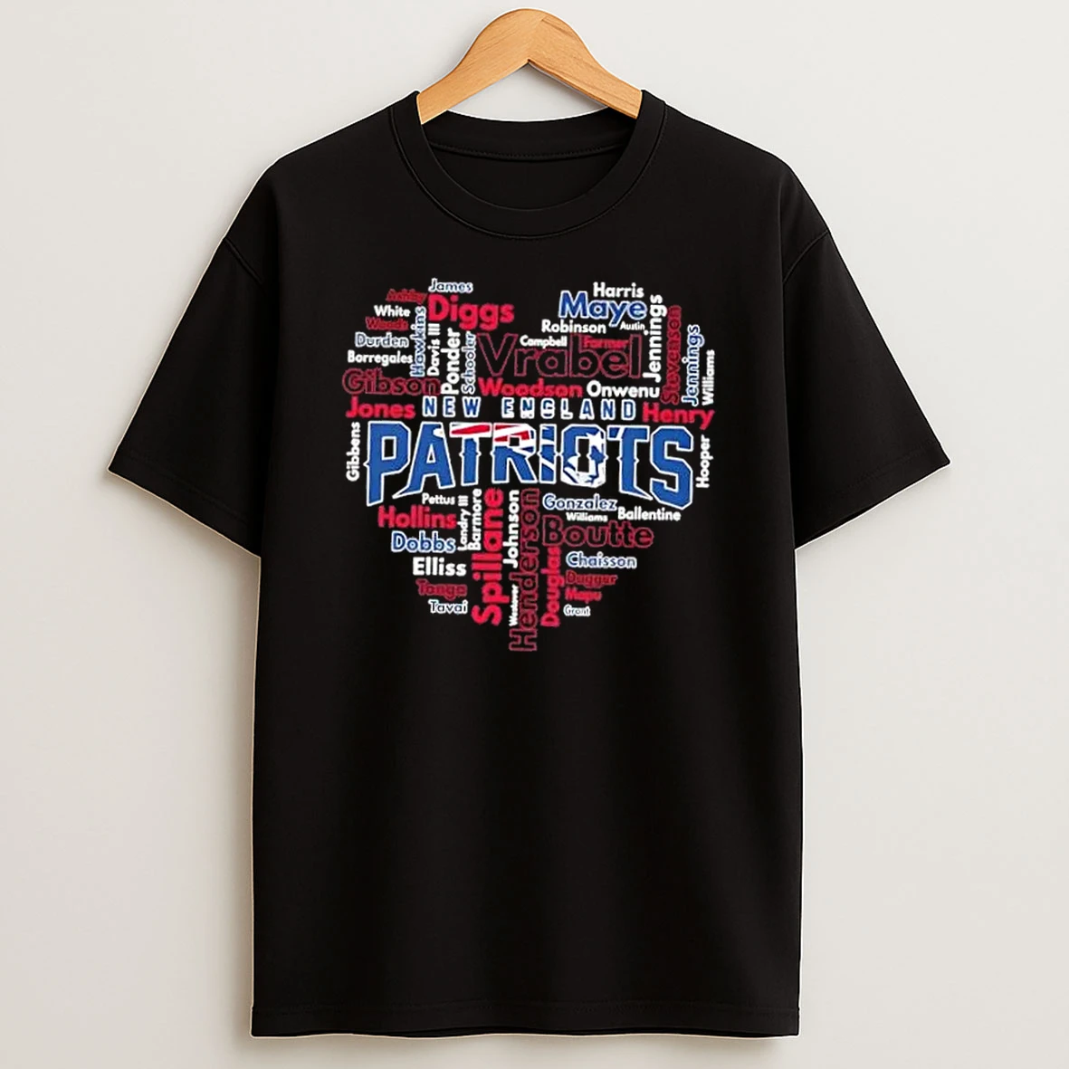 New England Patriots All Names Players Heart Football T Shirt