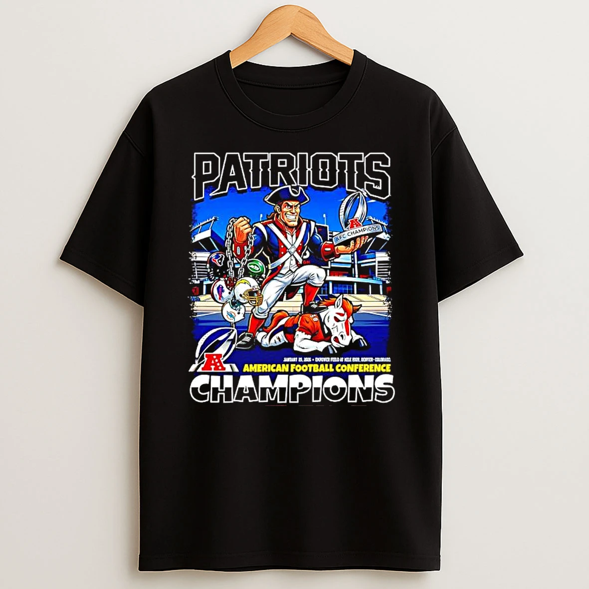 New England Patriots American Football Conference Champions Mascot Pat Patriot T Shirt