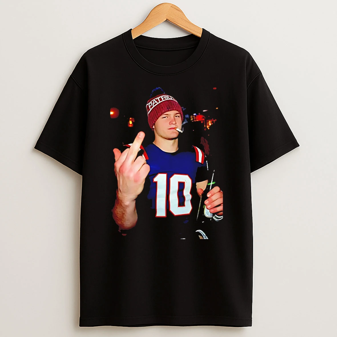 New England Patriots Champions Drake Maye Smoking Middle Finger And Beer T Shirt