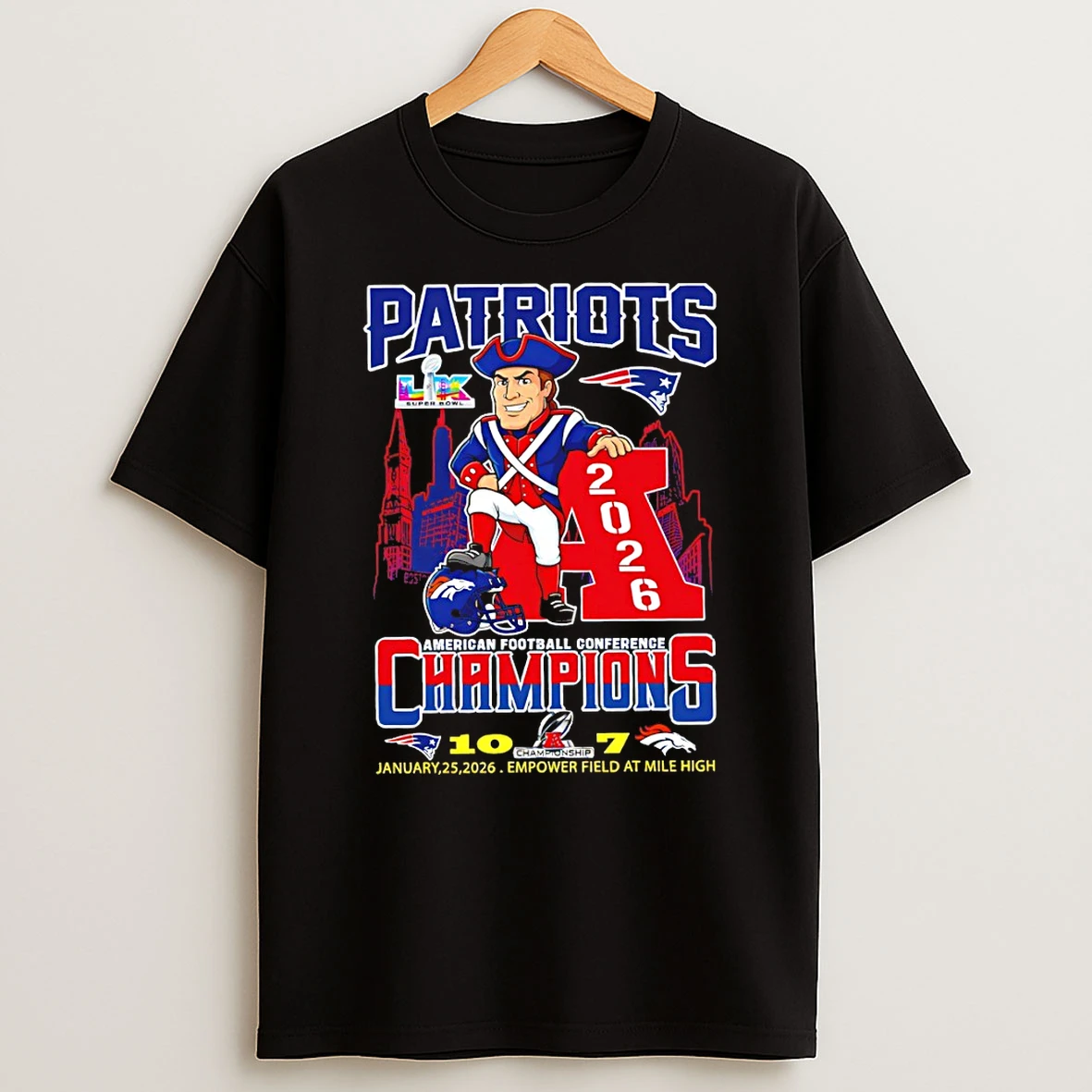 New England Patriots Football Afc Champions 2026 Patriots 10 Broncos 7 T Shirt