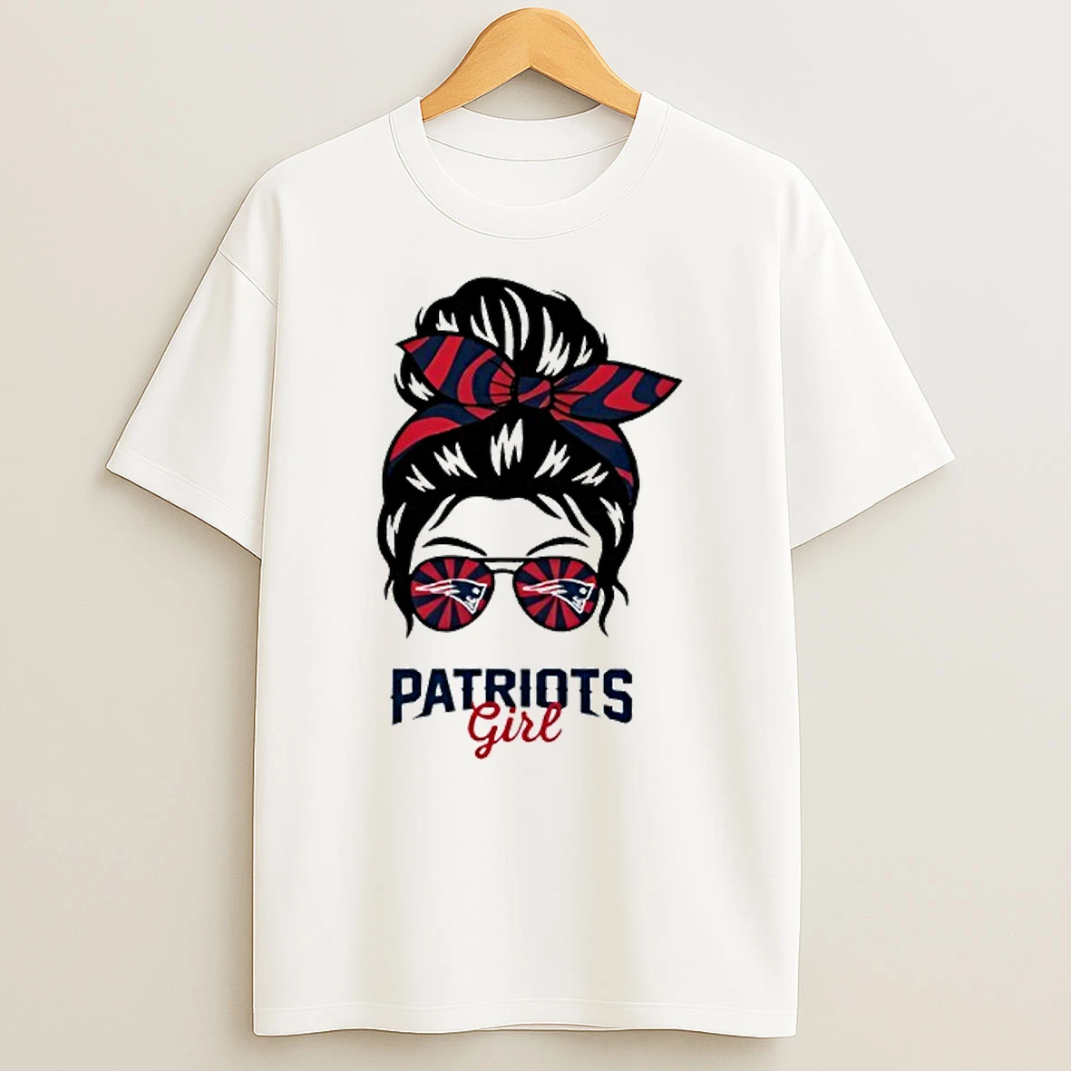 New England Patriots Girl Messy Bun Glasses T Shirt