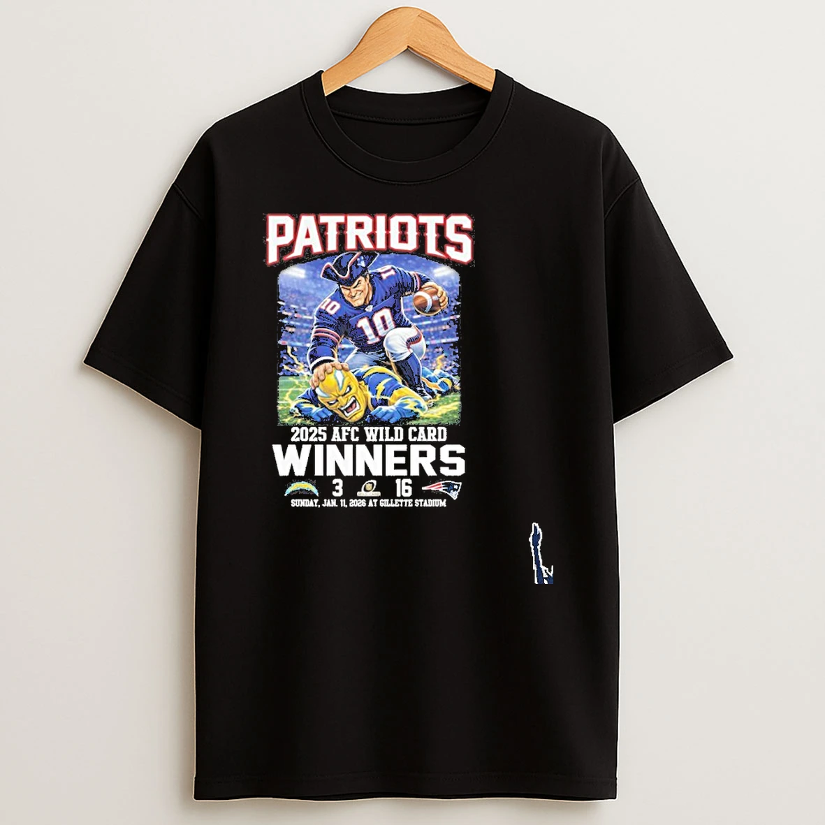 New England Patriots Mascot Beat Chargers 2026 Afc Wild Card Winners Score T Shirt