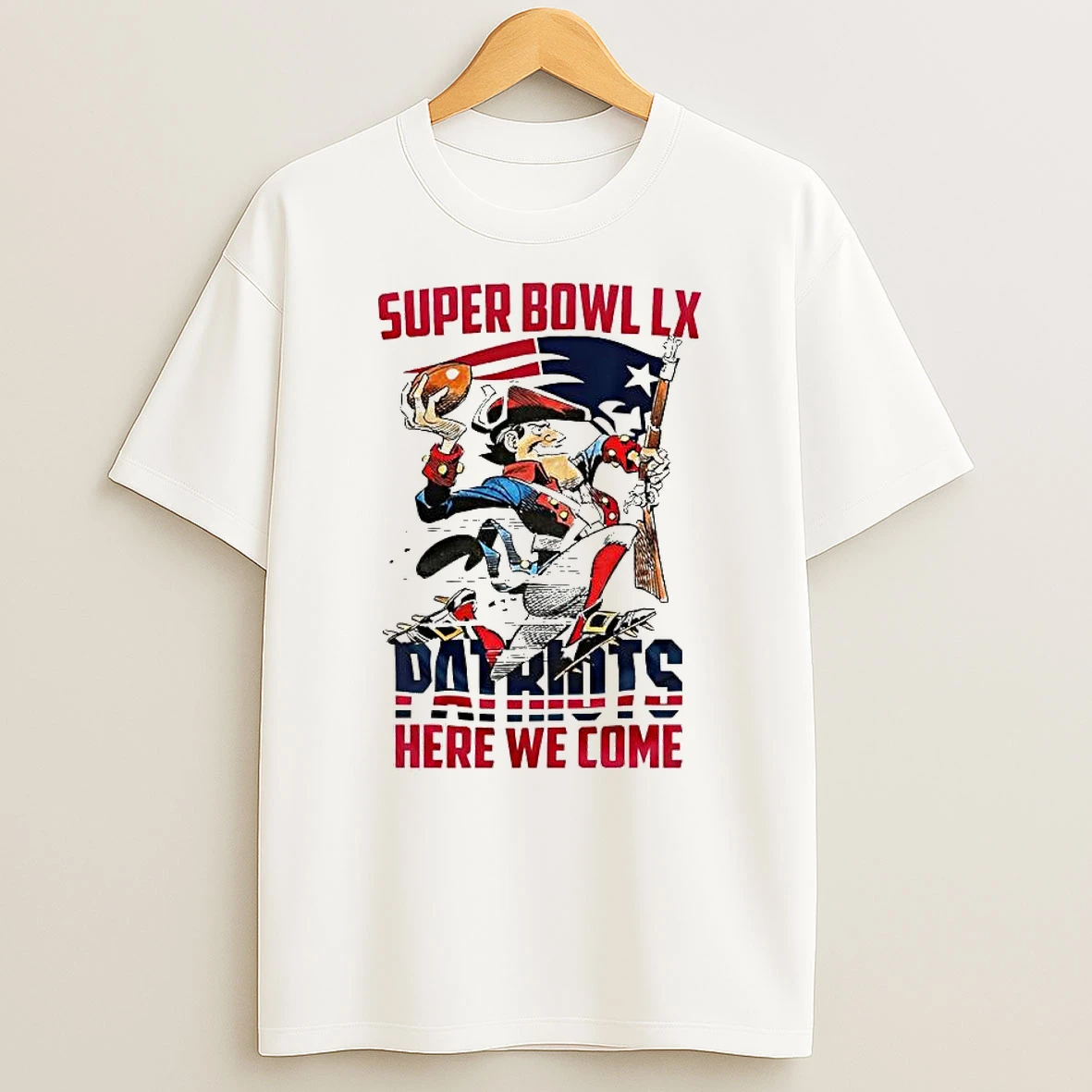 New England Patriots Nfl 2025 Division Champions Super Bowl Lx Patriots Here We Come Mascot T Shirt