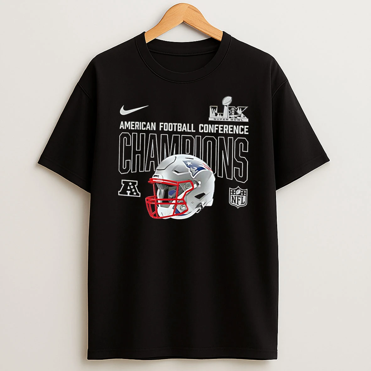 New England Patriots Nike 2025 Afc Champions Glory Shield Helmet T Shirt