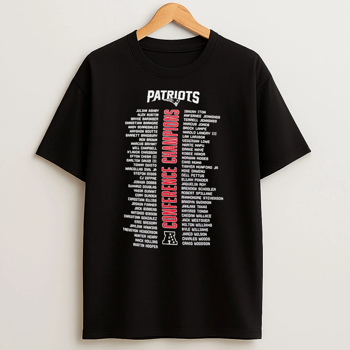New England Patriots Nike 2025 Afc Champions Roster T Shirt