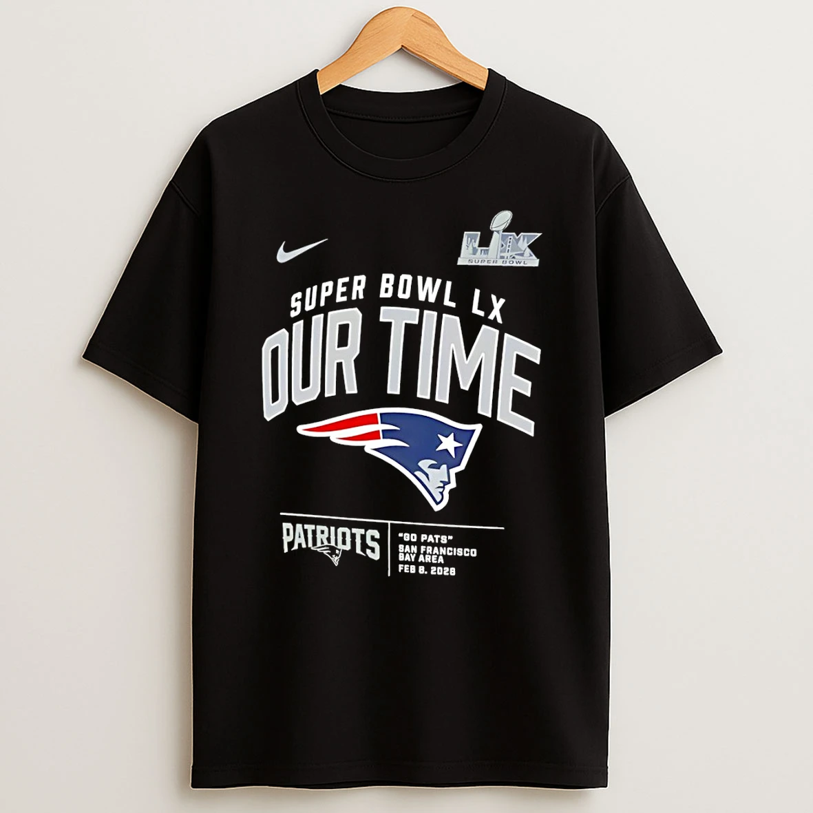 New England Patriots Nike Super Bowl Lx Our Time Go Pats T Shirt
