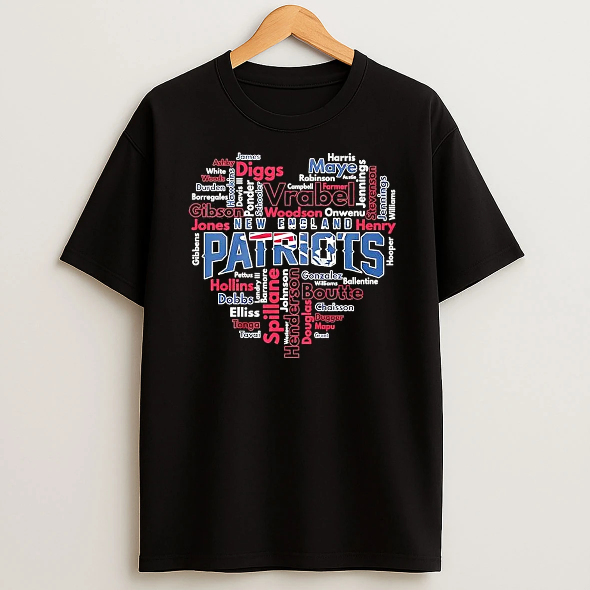 New England Patriots Fan Player Names Of Heart T Shirt