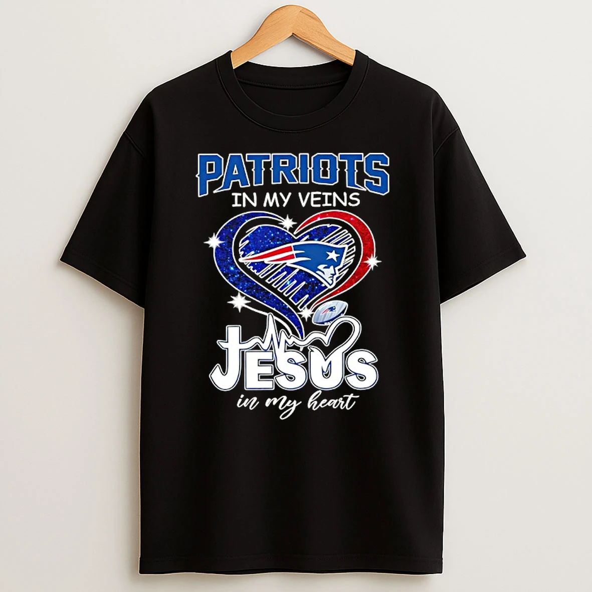 New England Patriots In My Veins Jesus In My Heart Logo T Shirt