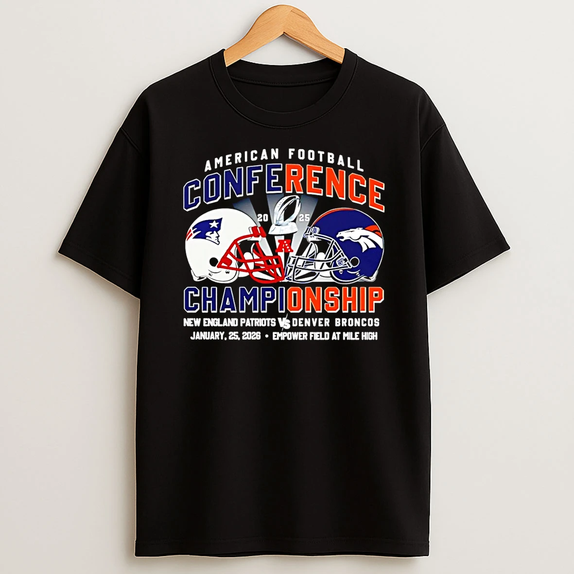 New England Patriots Vs Denver Broncos 2025 Afc Championship Helmets T Shirt