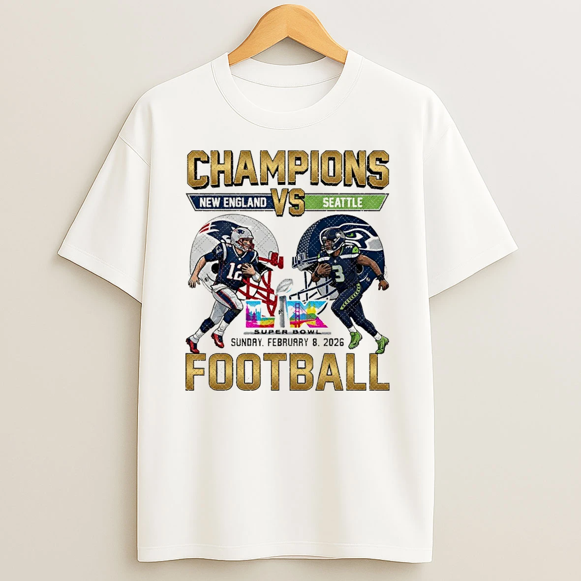 New England Patriots Vs Seattle Seahawks Football Championship Lix Super Bowl Final Big Game Football 2026 T Shirt