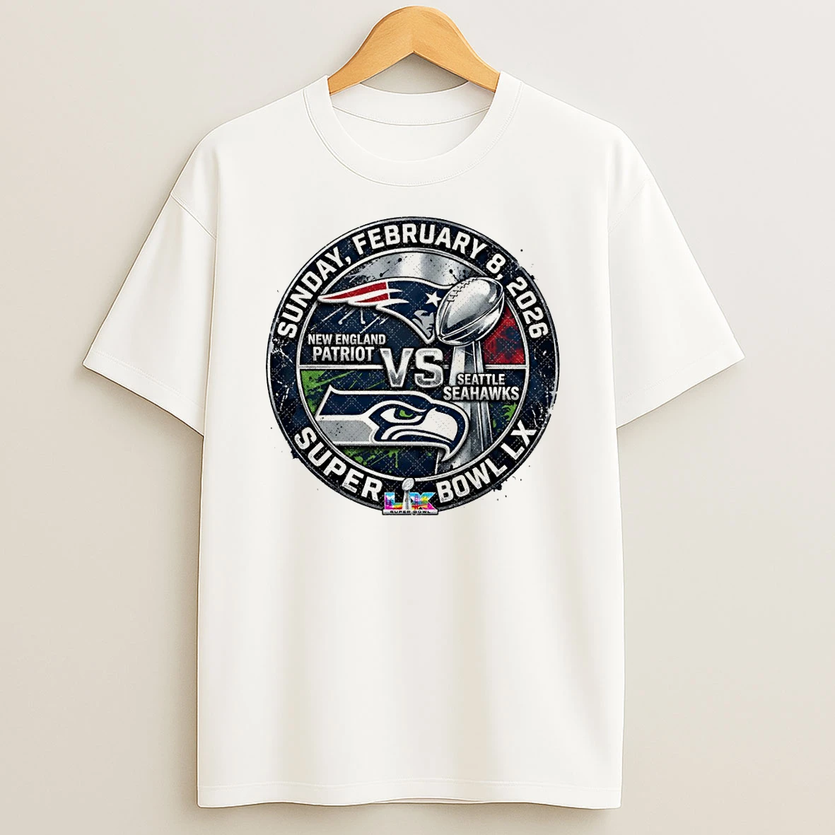 New England Patriots Vs Seattle Seahawks Football Championship Lix Super Bowl Final Big Game Sunday February 8 2026 T Shirt
