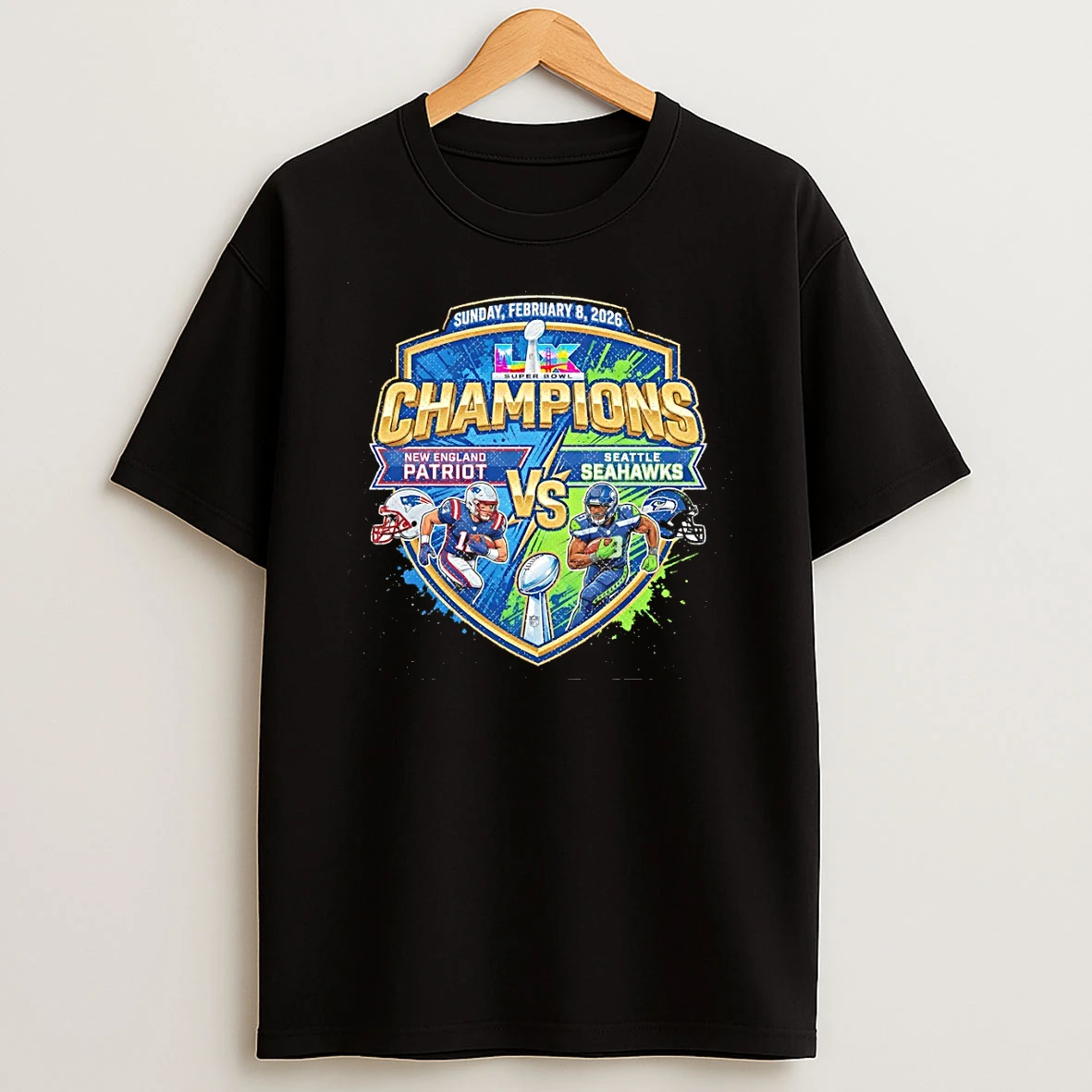New England Patriots Vs Seattle Seahawks Football Super Bowl Lx Matchup Final Battle Sunday February 8 2026 T Shirt