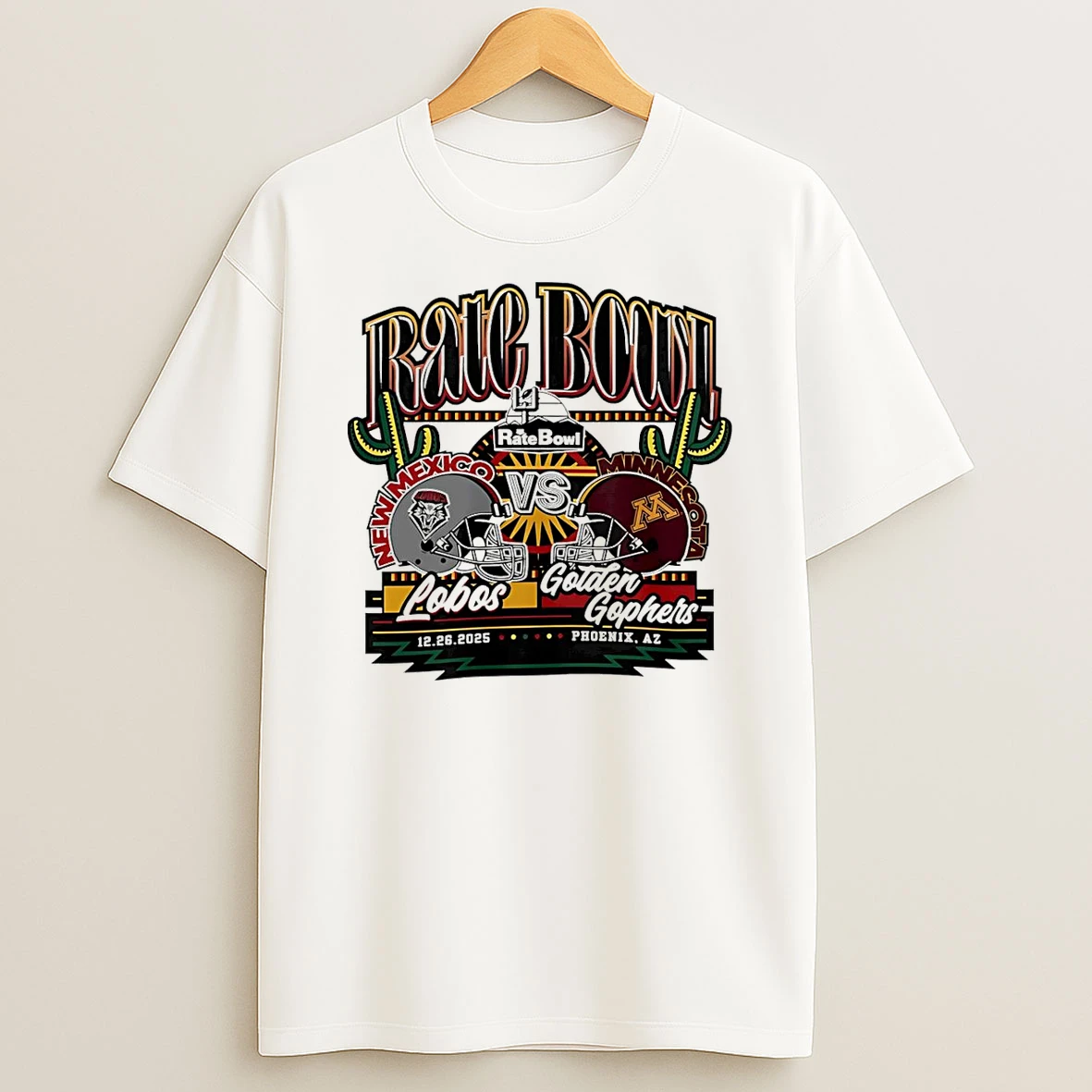 New Mexico Lobos Vs Minnesota Golden Gophers 2025 Rate Bowl Matchup Helmet T Shirt