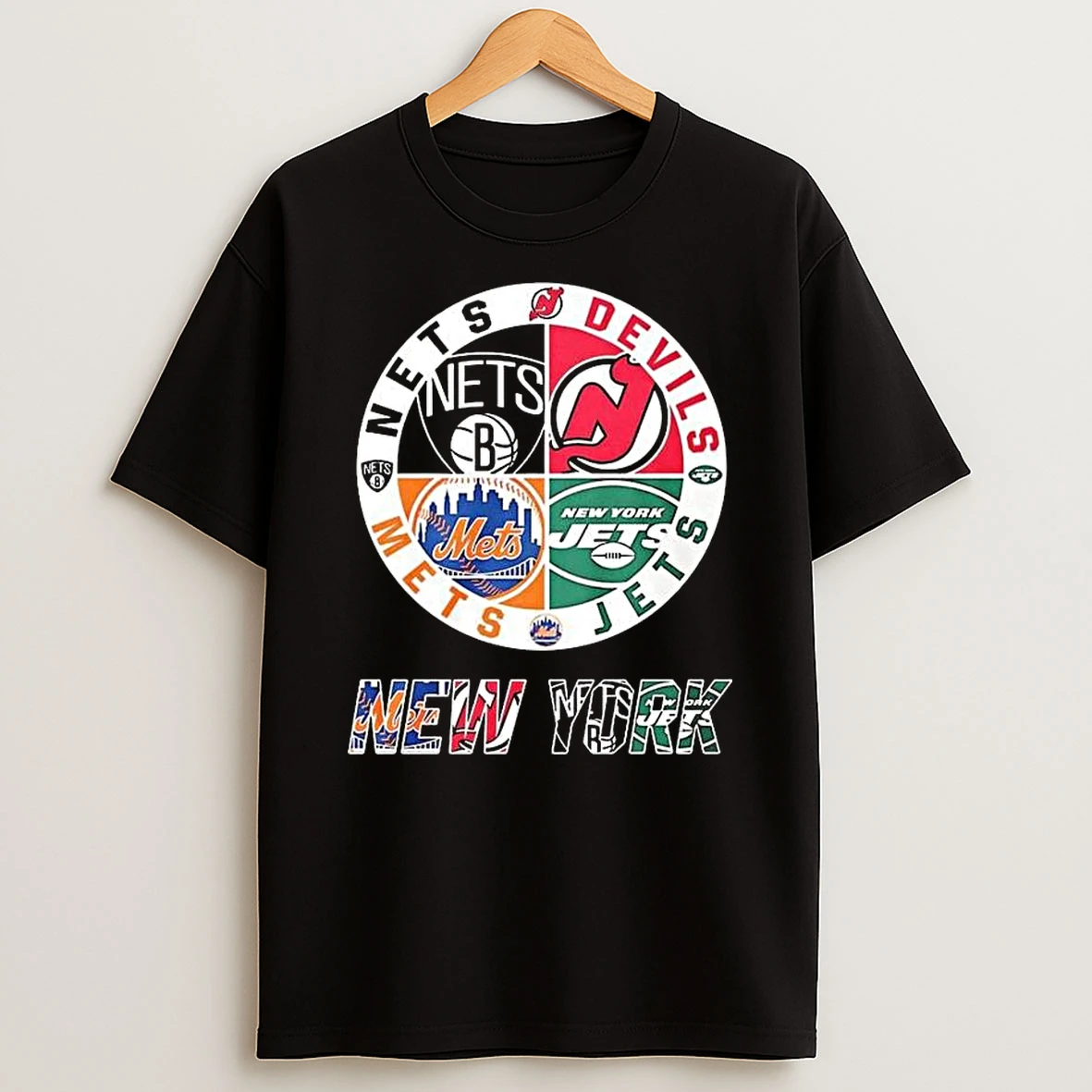 New York Sport Teams Brooklyn Nets New Jersey Devils Mets Jets Logo T Shirt