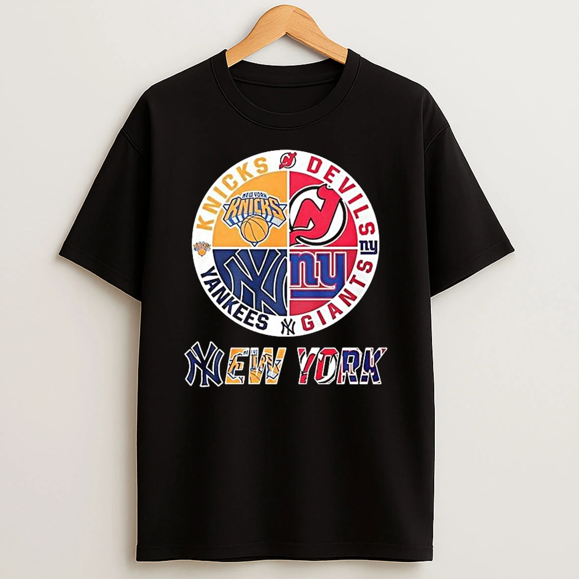 New York Sport Teams Knicks Devils Yankees Giants Logo T Shirt