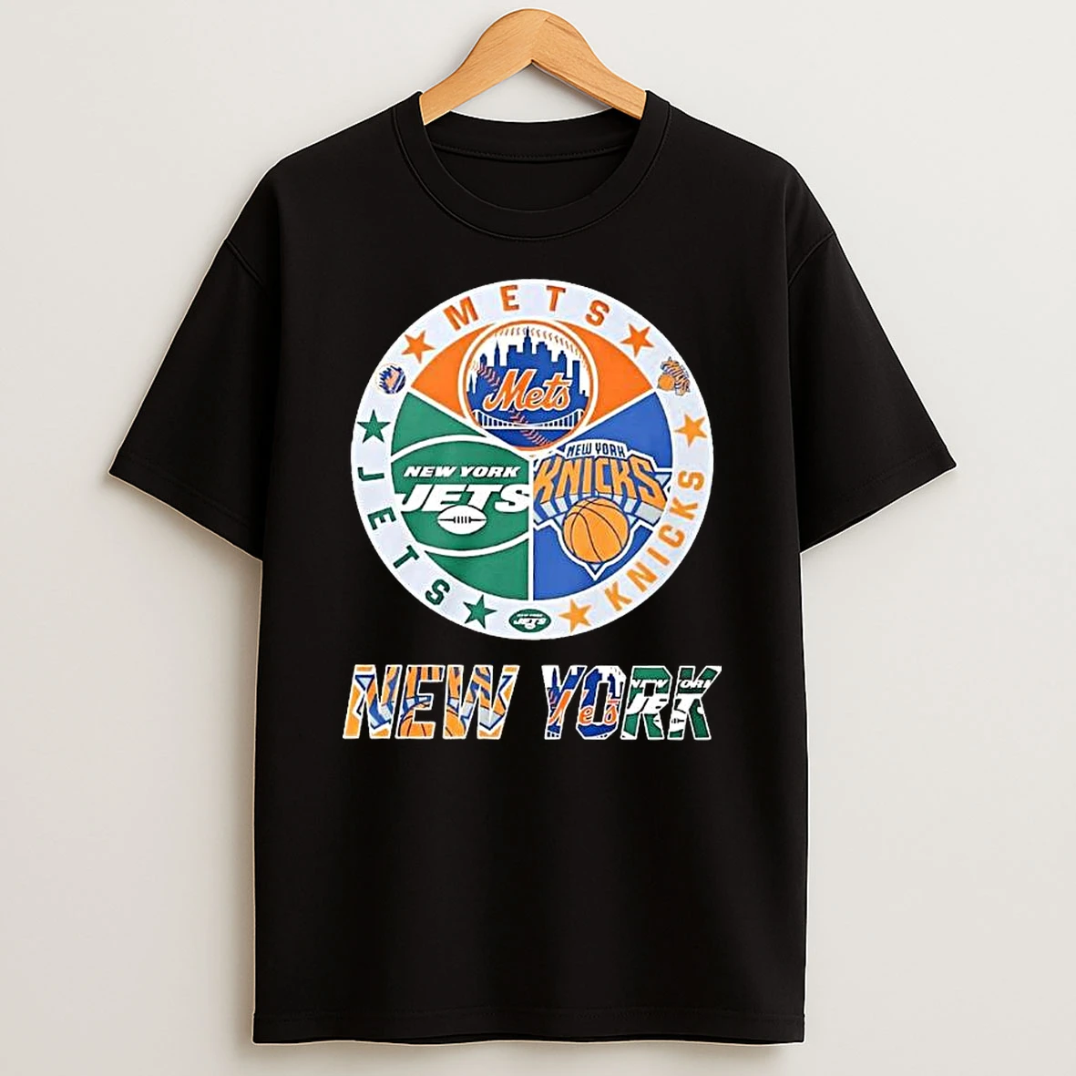 New York Sport Teams Mets Jets Knicks Logo Mashup T Shirt
