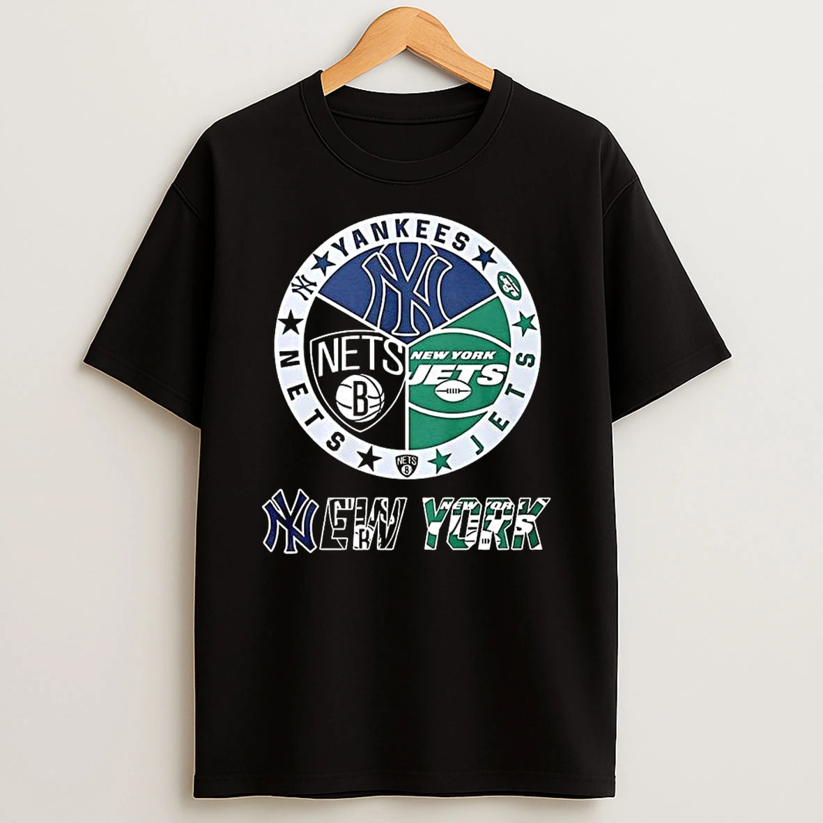 New York Sport Teams Yankees Brooklyn Nets Jets Logo Mashup T Shirt