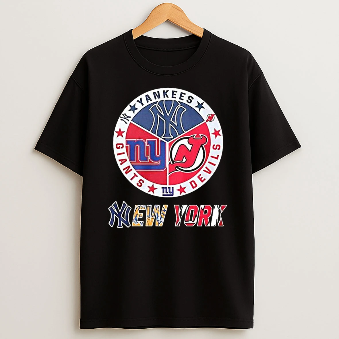New York Sport Teams Yankees Giants New Jersey Devils Logo Mashup T Shirt