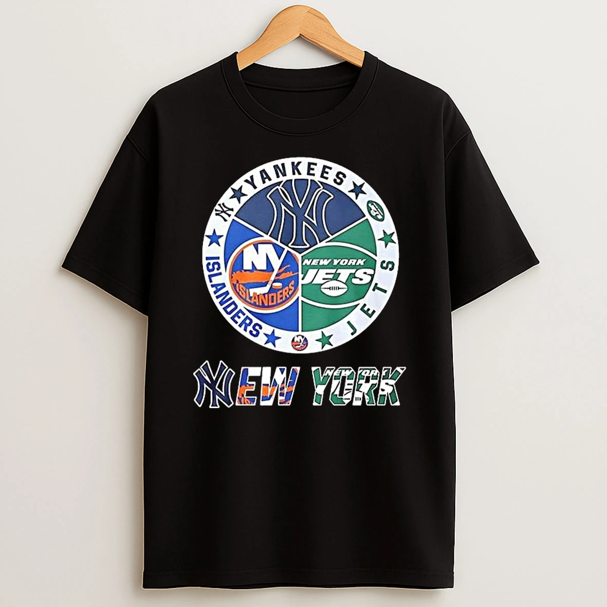 New York Sport Teams Yankees Islanders Jets Logo Mashup T Shirt