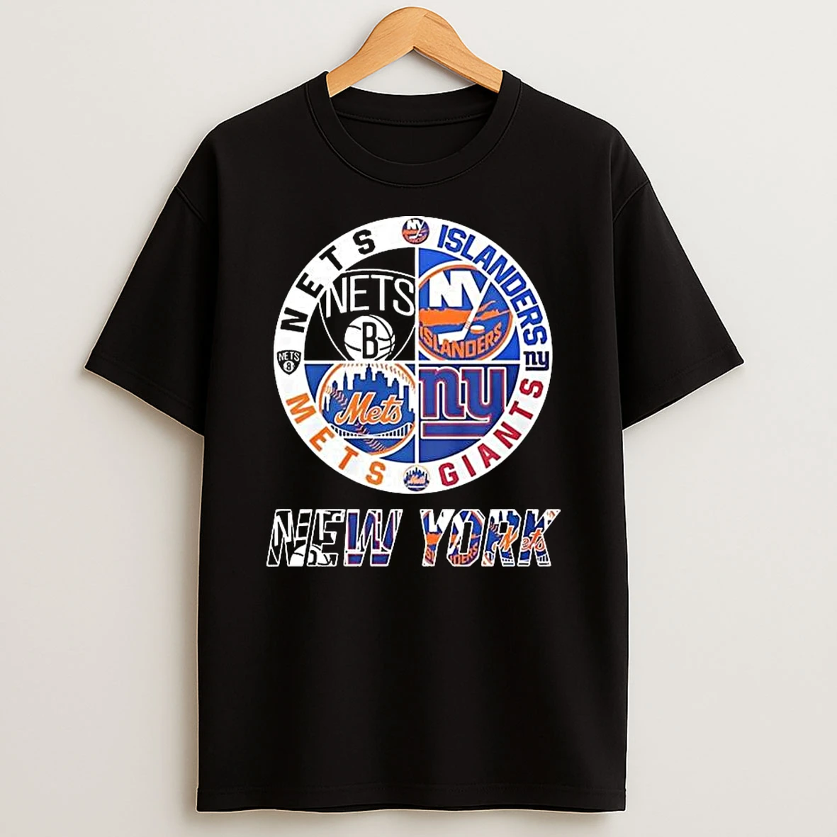 New York Sports Teams Brooklyn Nets Islanders Mets Giants Logo Mashup T Shirt