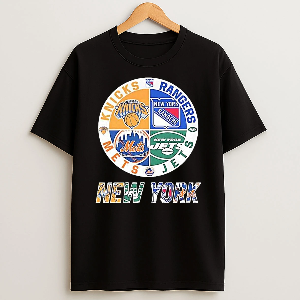 New York Sports Teams Knicks Rangers Mets Jets Logo Mashup T Shirt