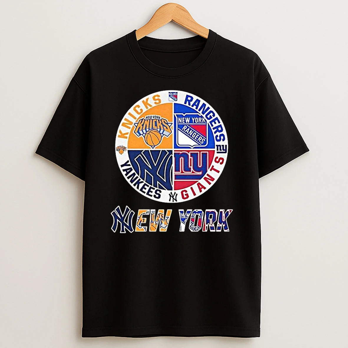 New York Sports Teams Knicks Rangers Yankees Giants Logo Mashup T Shirt