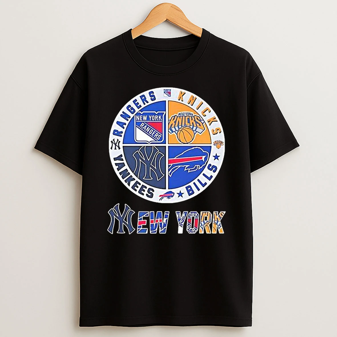 New York Sports Teams Rangers Knicks Yankees Buffalo Bills Logo Mashup T Shirt