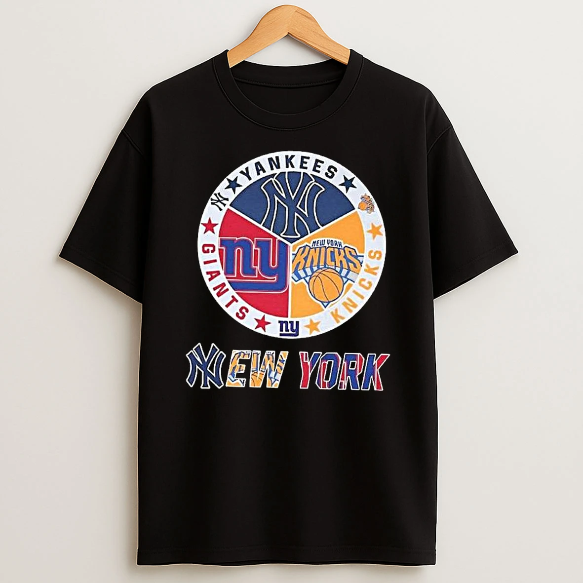 New York Sports Teams Yankees Giants Knicks Logo Mashup T Shirt