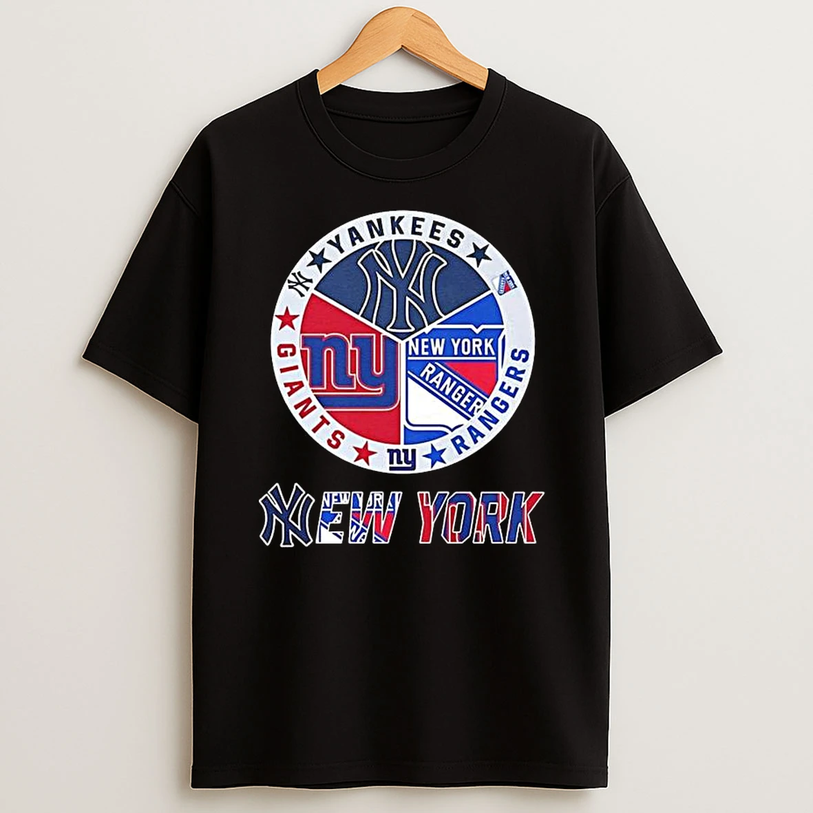 New York Sports Teams Yankees Rangers Giants Logo Mashup T Shirt