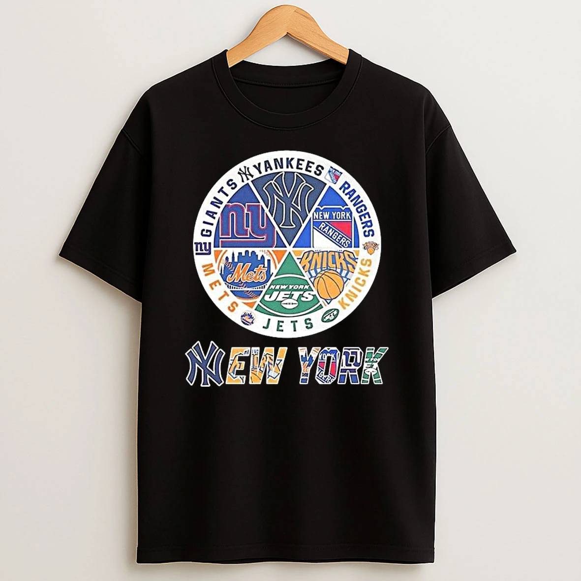 New York Sports Teams Yankees Rangers Knicks Jets Mets Giants Logo Mashup T Shirt