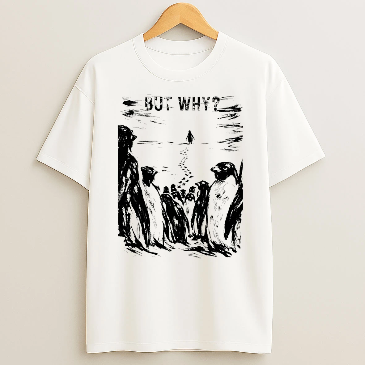 Nihilist Penguin Retro Snow Art But Why T Shirt