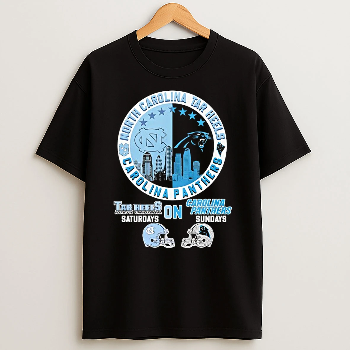 North Carolina Tar Heels On Saturdays And Carolina Panthers On Sundays Helmet Logo Mashup T Shirt