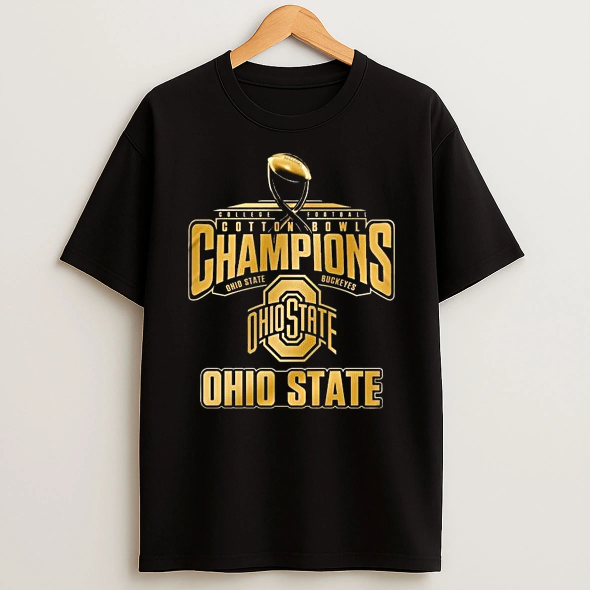 Ohio State Buckeyes College Football Cotton Bowl Champions 2025 Gold Logo T Shirt