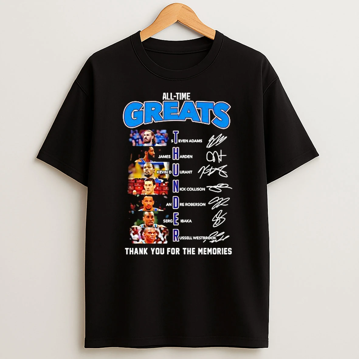 Oklahoma City Thunder All Time Greats Thank You For The Memories Signatures T Shirt