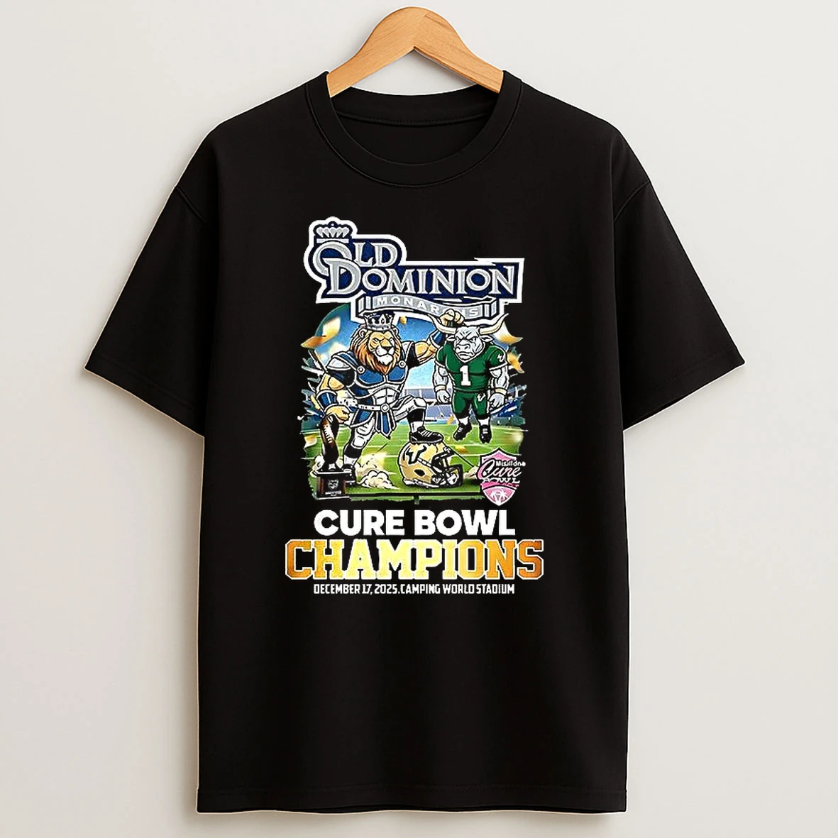 Old Dominion Monarchs Mascot Cure Bowl Champions 2025 T Shirt