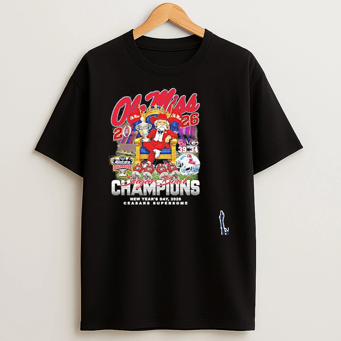 Ole Miss 2025 26 Sugar Bowl Champions New Years Day Caesars Superdome T Shirt