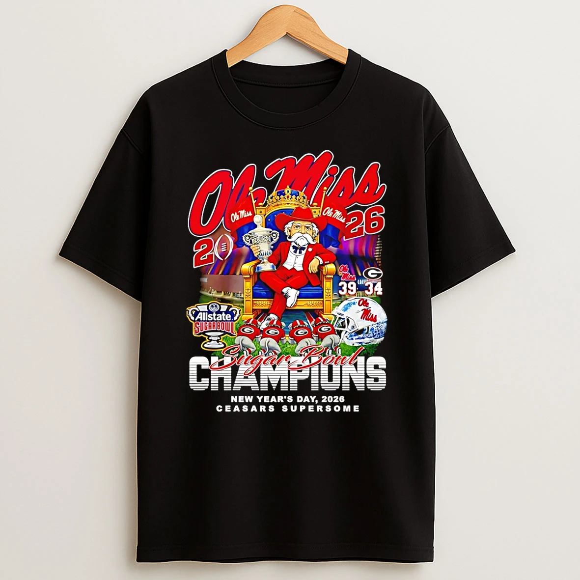 Ole Miss Cfp Allstate Sugar Bowl Champions Happy New Year 2026 Mascot T Shirt
