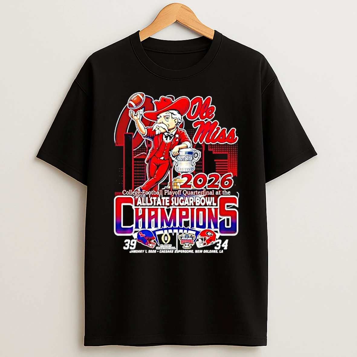 Ole Miss Rebels 2025 Cfp Quarterfinal At The Allstate Sugar Bowl Champions Skyline Mascot T Shirt