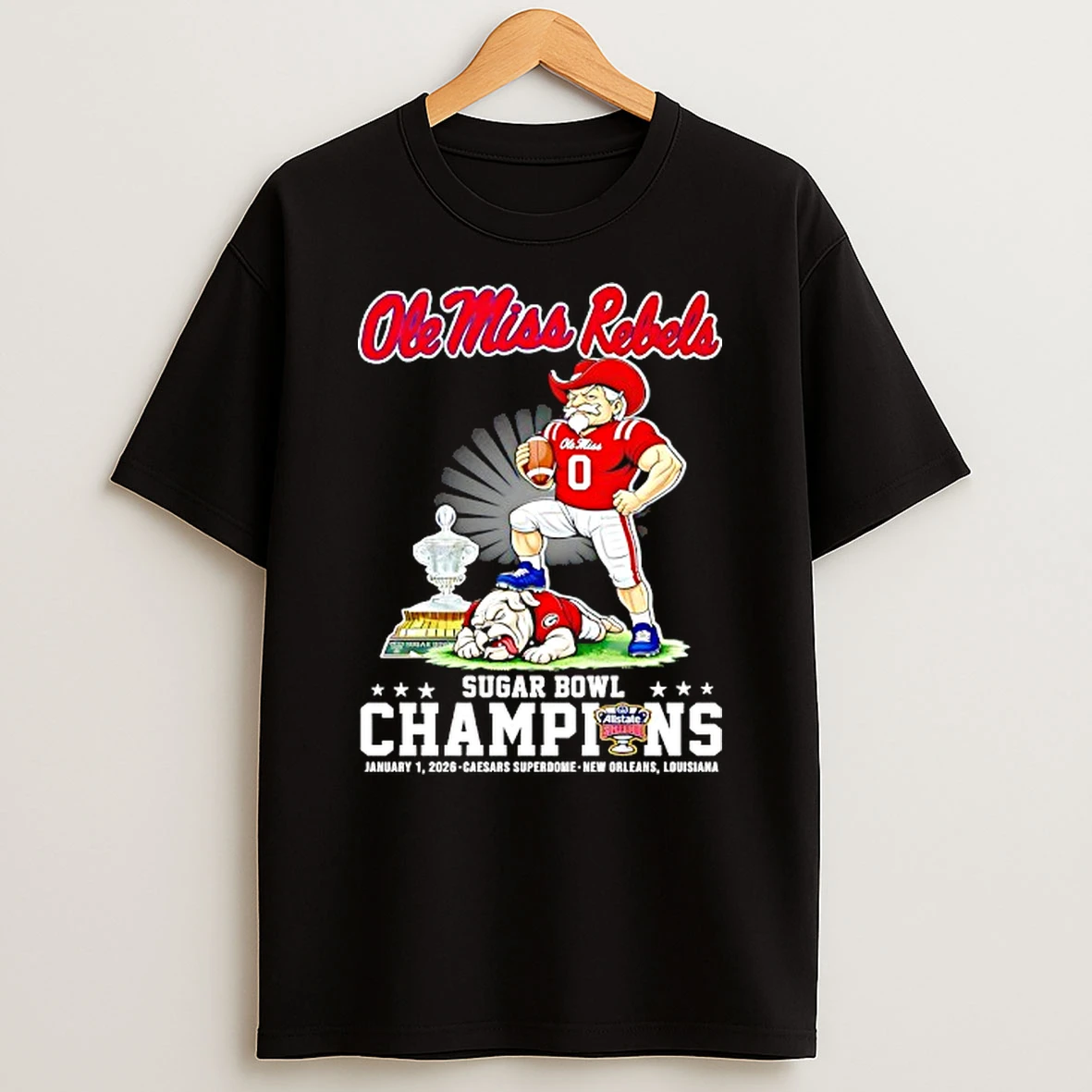 Ole Miss Rebels 2026 Sugar Bowl Champions Dedeat Georgia Bulldogs Mascot T Shirt
