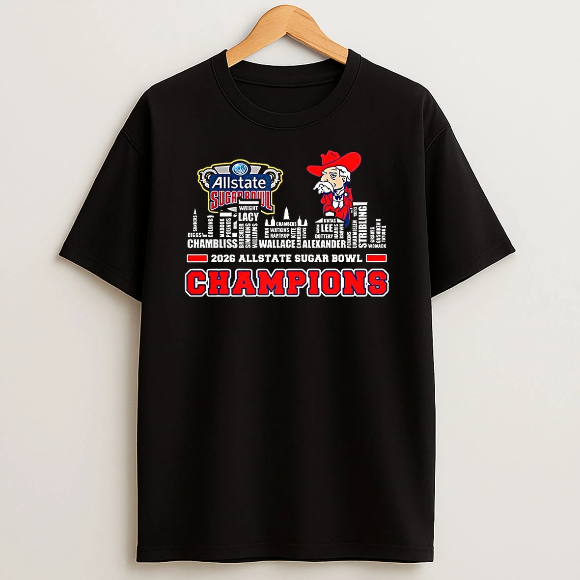 Ole Miss Rebels Allstate Sugar Bowl Champions 2026 Name Player City Skyline T Shirt