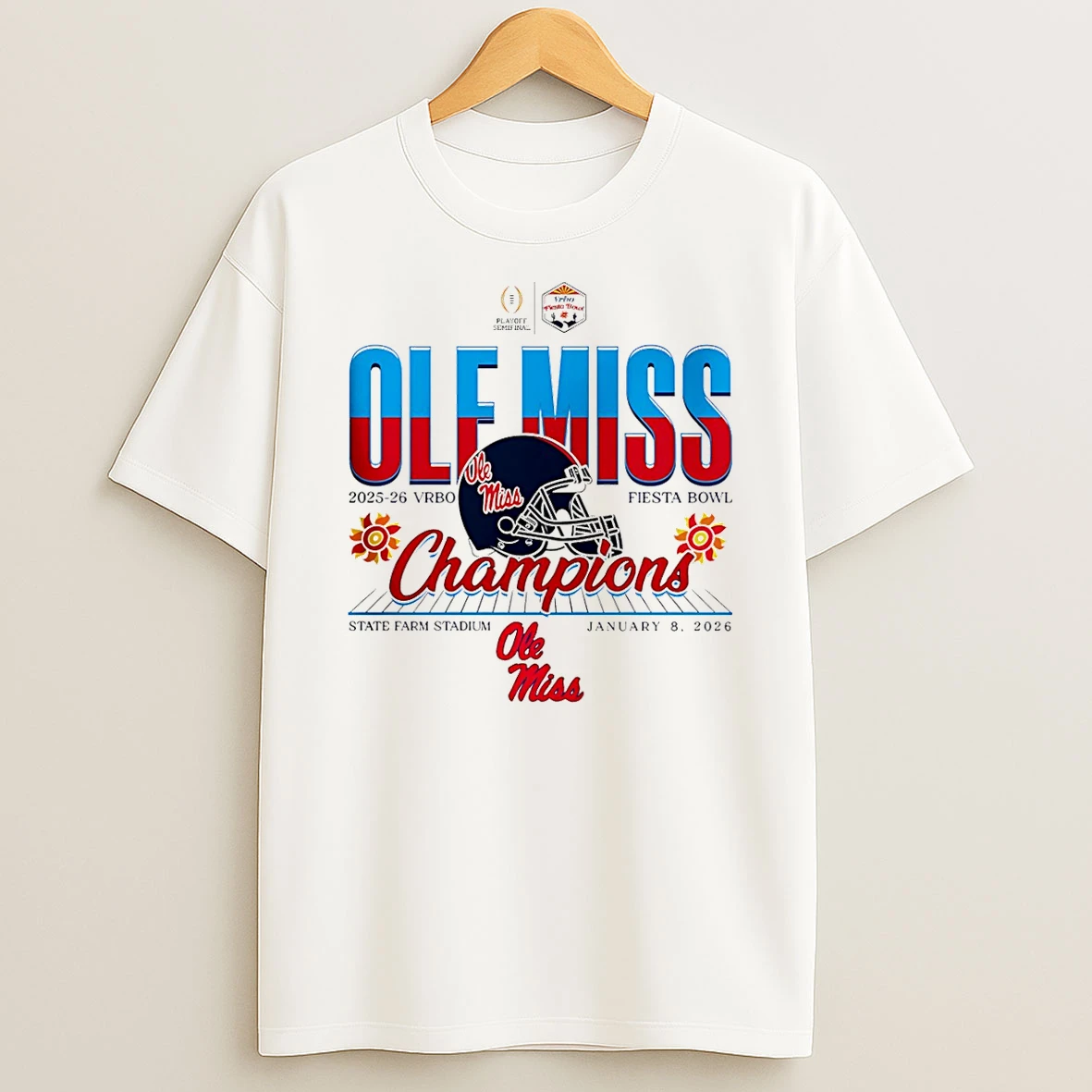 Ole Miss Rebels Fiesta Bowl Champions 26 Helmet T Shirt