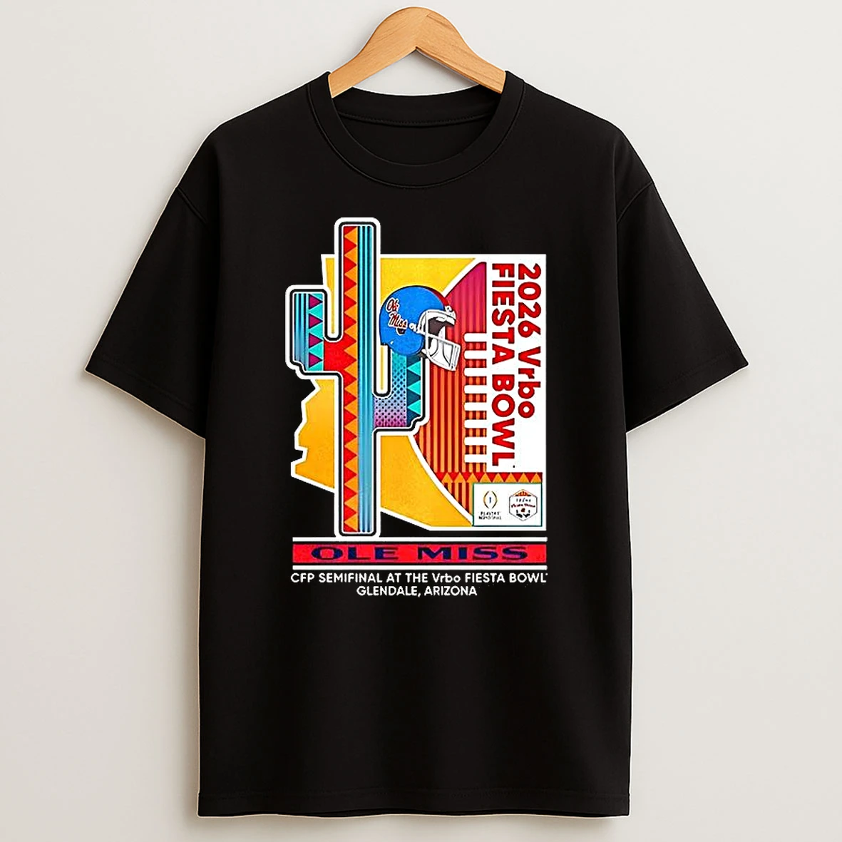 Ole Miss Rebels Ncaa Cfp Semifinal At Vrbo Fiesta Bowl 2026 Cactus And Helmet Logo T Shirt