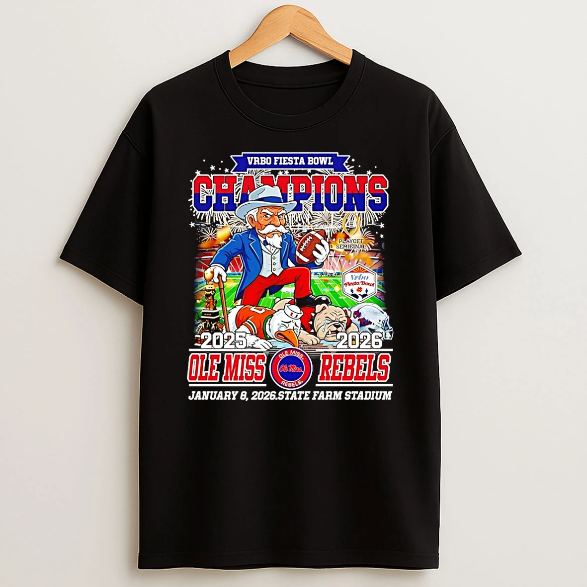 Ole Miss Rebels Vrbo Fiesta Bowl Champions 2026 Mascot T Shirt