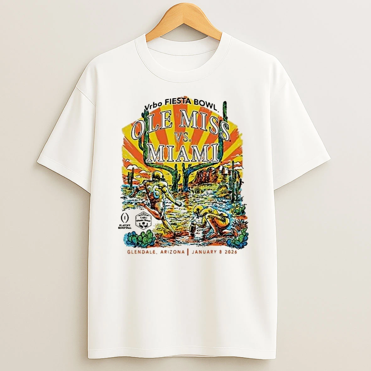 Ole Miss Rebels Vs Miami Hurricanes 2026 Vrbo Fiesta Bowl Glendale Arizona January 8 2026 Cactus Sunset T Shirt