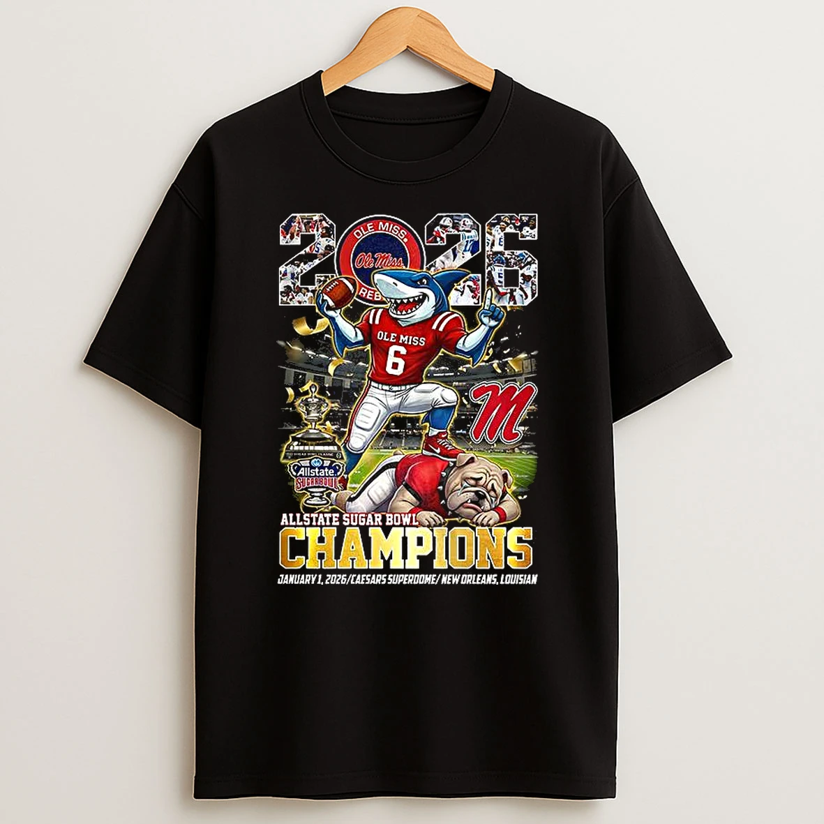 Ole Miss Rebels Beat Georgia Bulldogs Allstate Sugar Bowl 2026 Champions Mascot T Shirt
