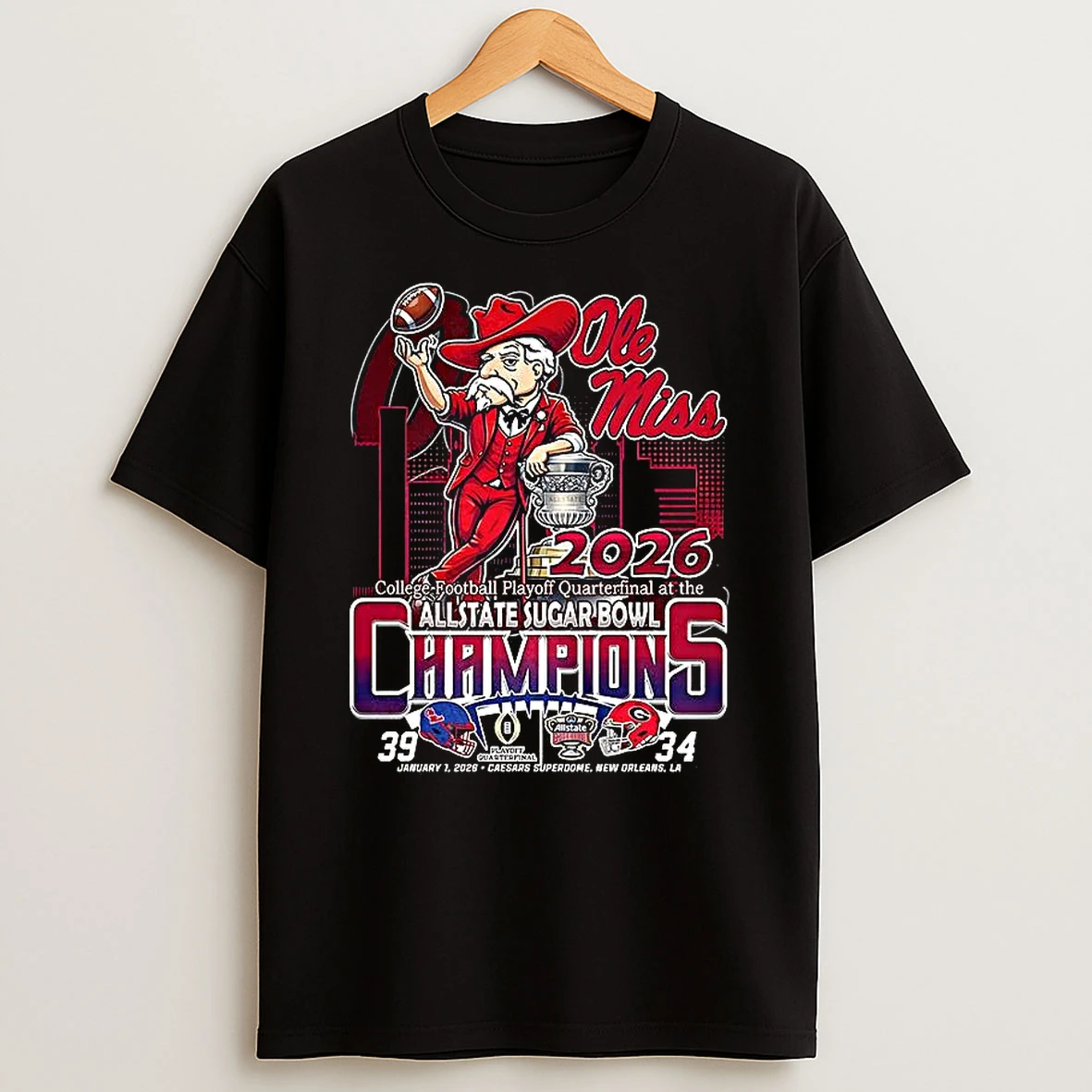 Ole Miss Rebels Beat Georgia Bulldogs Allstate Sugar Bowl Champions 2026 Final Score Mascot T Shirt