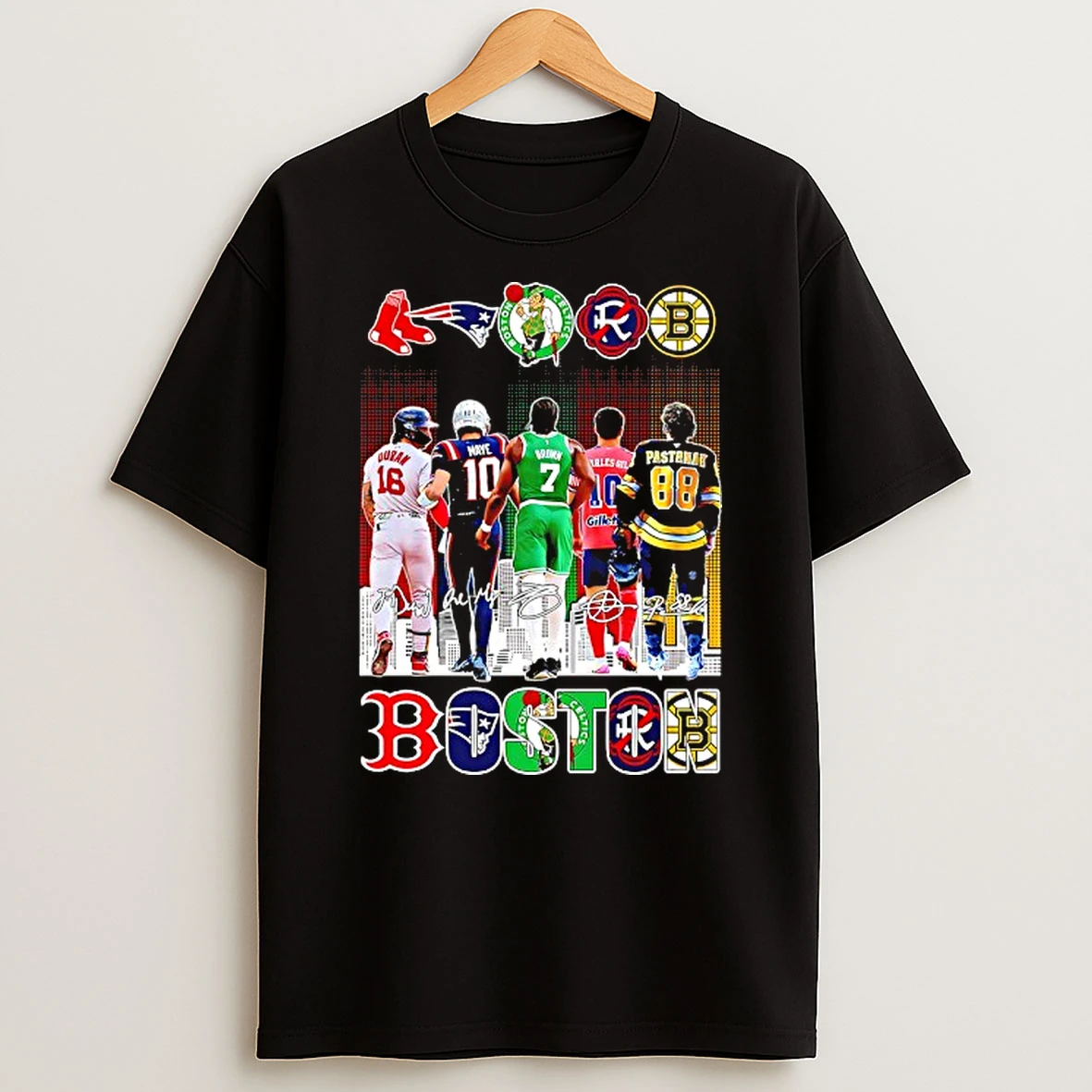 One City One Heart All Boston Team Skyline Signatures T Shirt