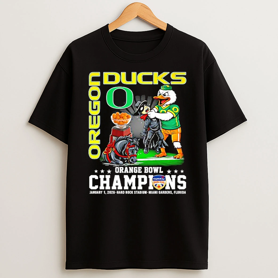 Oregon Ducks 2026 Orange Bowl Champions Dedeat Mascot T Shirt