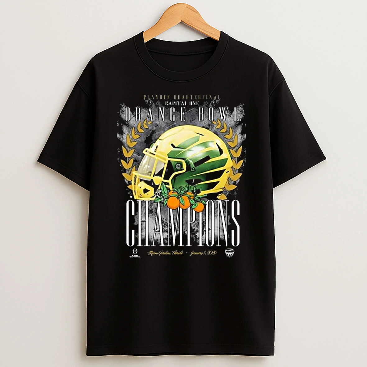 Oregon Ducks 2026 Playoff Quarterfinal Capital One Orange Bowl Champions Vintage Helmet T Shirt